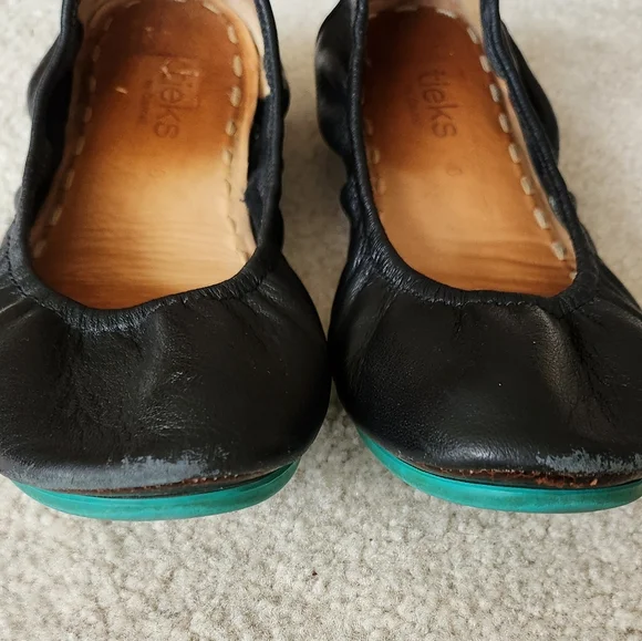Tieks Black Leather Flats with Teal Soles - Picture 4 of 7
